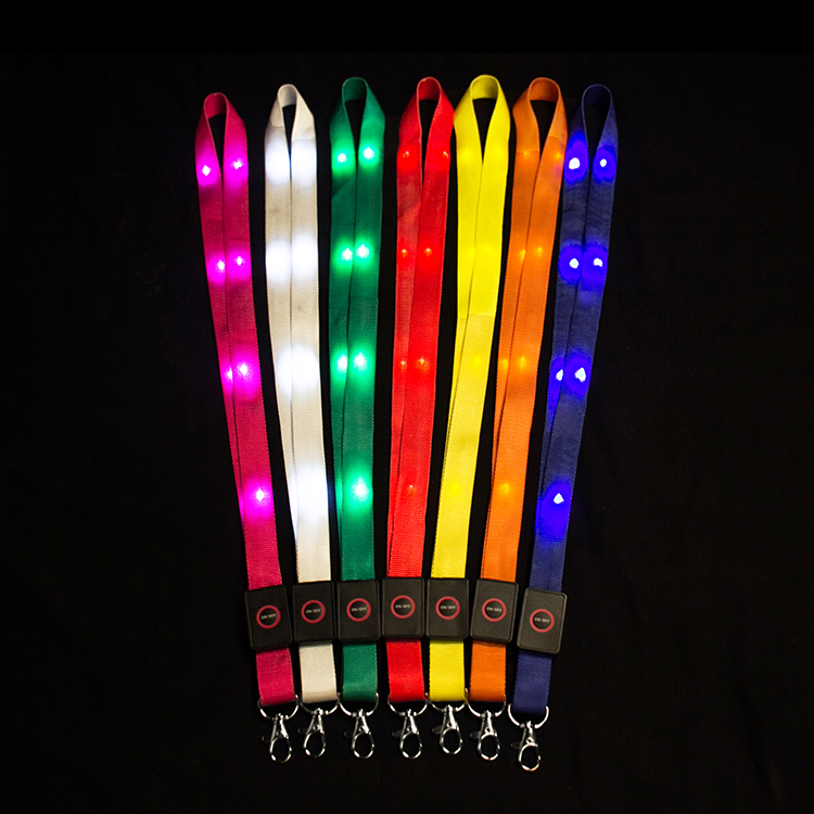 LSLY002 Event Customized Print Logo Ribbon Glow in Dark ID Card Holder LED Necklace Lanyard