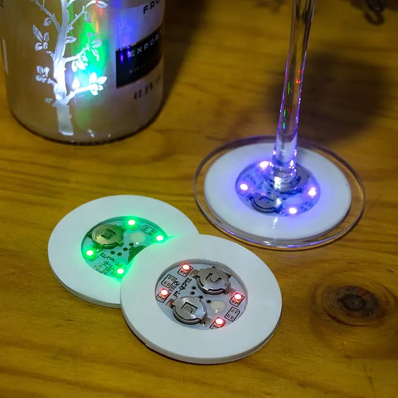 Luminous Coaster Wine Bottle LED Cocktail Glass EVA Cup Sticker with Switch Coaster