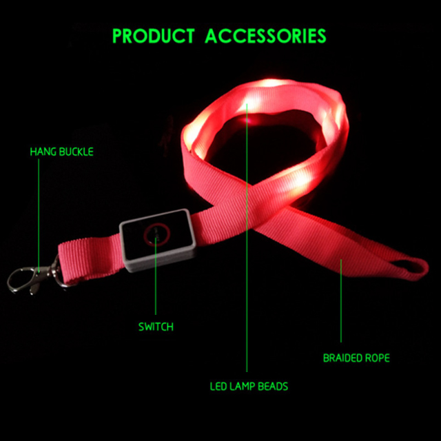 LSLY002 Event Customized Print Logo Ribbon Glow in Dark ID Card Holder LED Necklace Lanyard