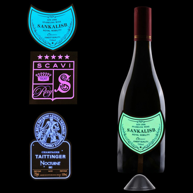EL01 Nightclub Waterproof Customized Design Led Champane Vodka Wine EL Panel Led Wine Bottle Label