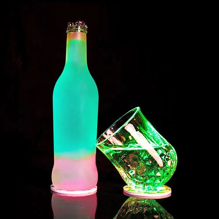 Luminous Coaster Wine Bottle LED Cocktail Glass EVA Cup Sticker with Switch Coaster