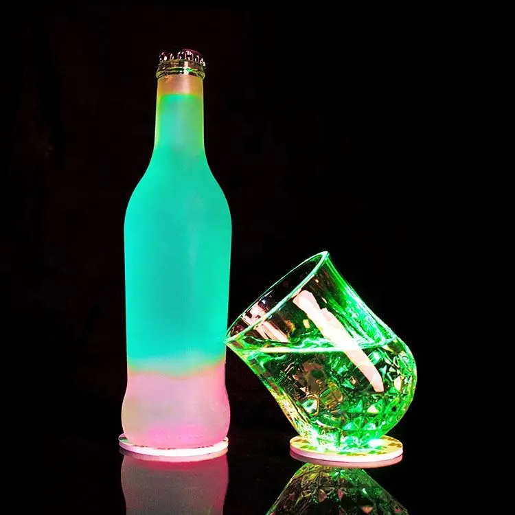 Luminous Coaster Wine Bottle LED Cocktail Glass EVA Cup Sticker with Switch Coaster